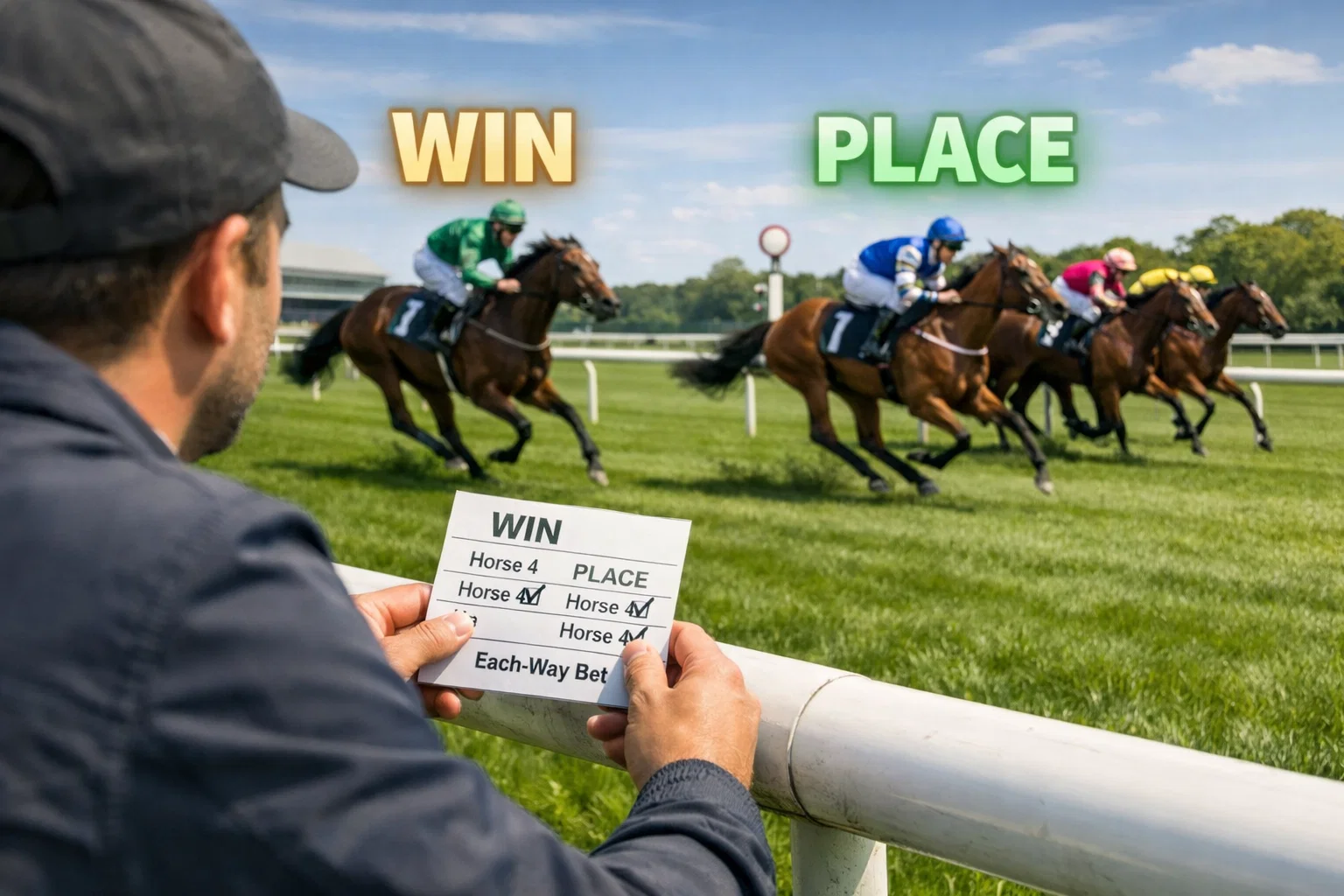 Zuschauer an der Rennbahnbrüstung beobachten ein spannendes Galopprennen