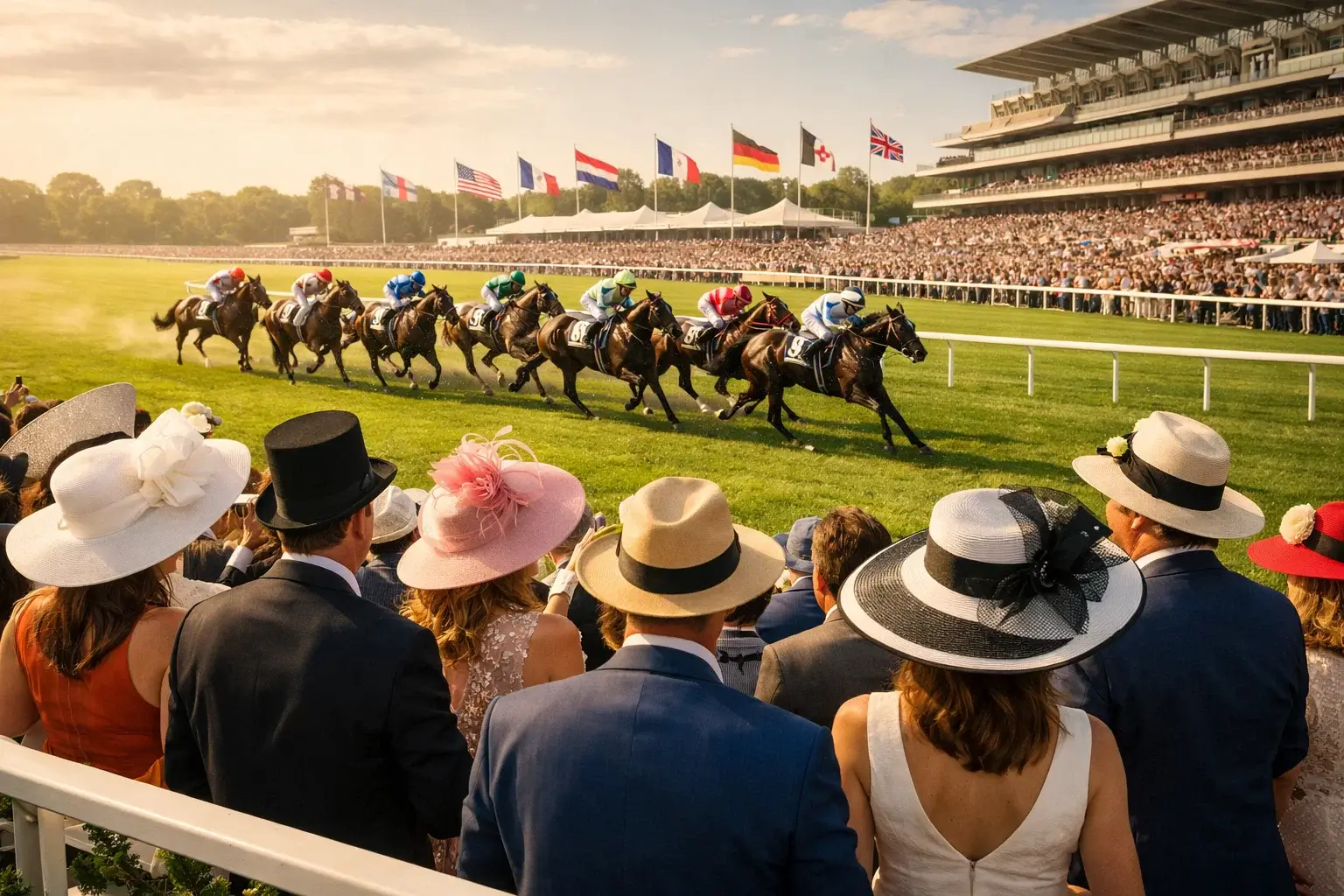 Elegante Pferderennen-Zuschauer bei einem internationalen Galopp-Event