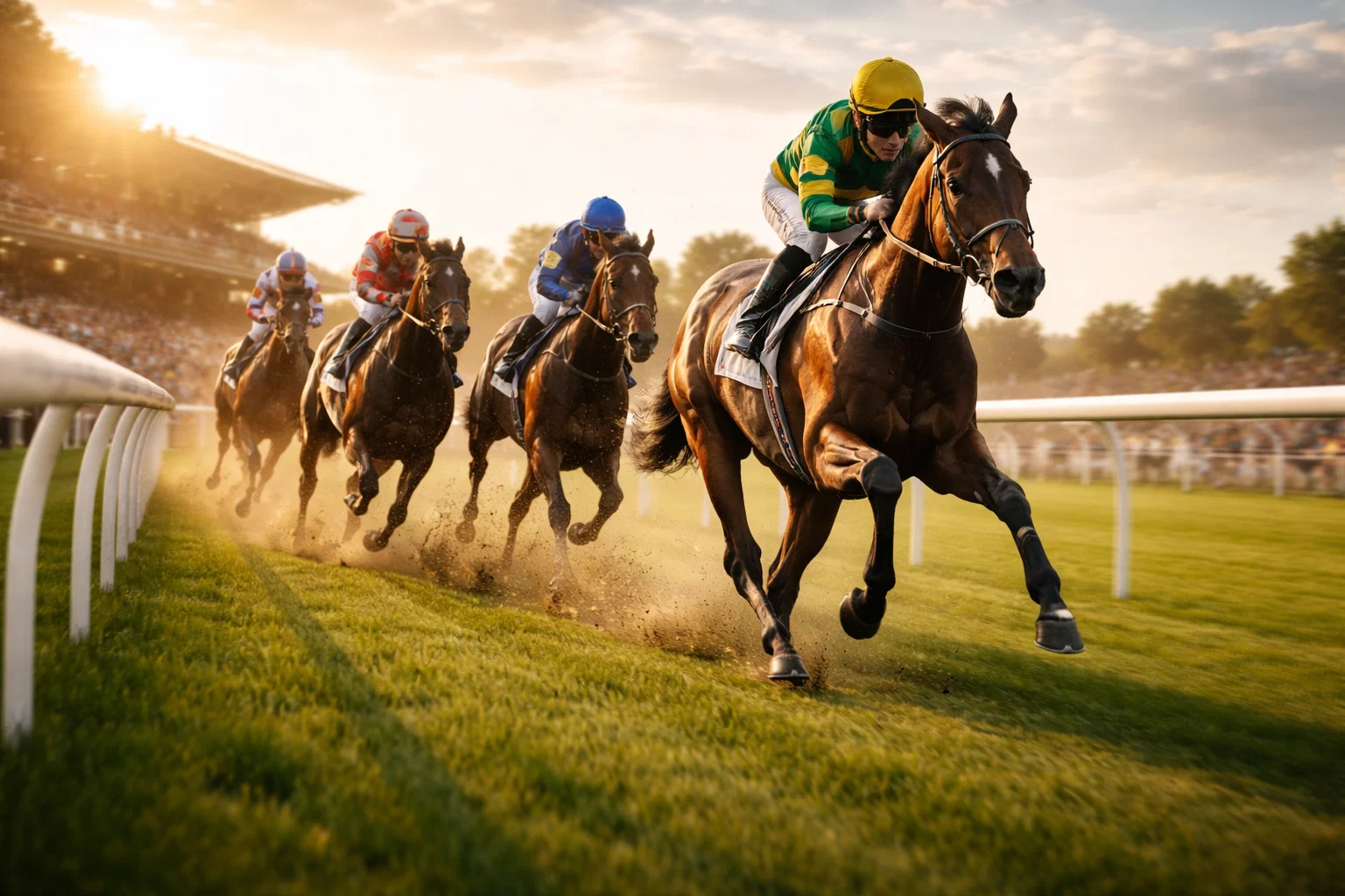 Pferderennen Wette — Galopprennbahn mit Starterfeld bei einem deutschen Pferderennen
