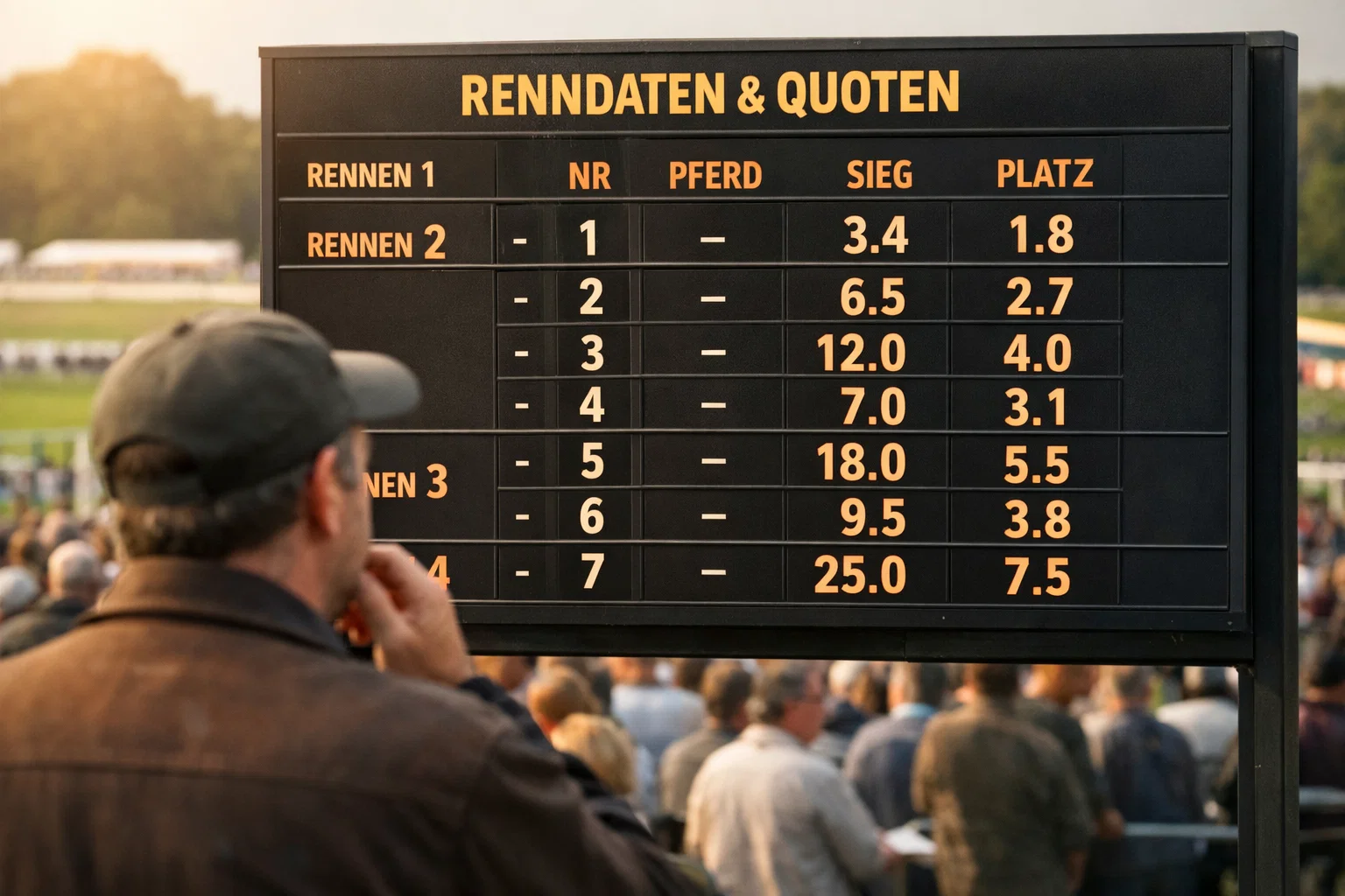Quotenanzeige an einer deutschen Galopprennbahn mit aktuellen Wettquoten