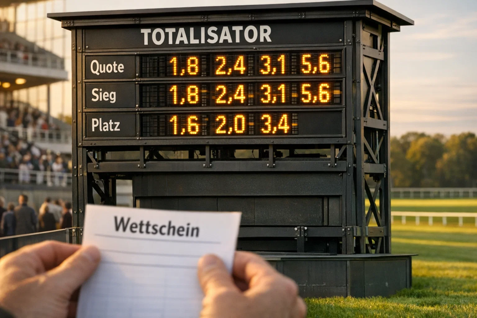 Pferdewetten-Quoten – Totalisator-Anzeige an der Rennbahn